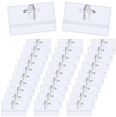 HARY 30 Stück Transparente PVC Namensschilder (90x56mm) Ausweishülle mit Clip ideal für Schule, Büro Unternehmen und Veranstaltungen