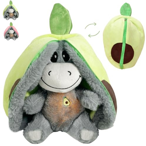 YOUYIKE Avocado Esel Kuscheltier, Atmendes Kuscheltier mit 4 Beruhigungsmodi & Orangem Nachtlicht – Schlummer Kuscheltier für Babys, Geschenk zur Geburt