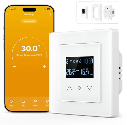 MIUCDA Smart WLAN Thermostat 55x55mm, Elektrische Fussbodenheizung Raumthermostat Digital Heizungsthermostat Kompatibel mit Alexa, Google Home