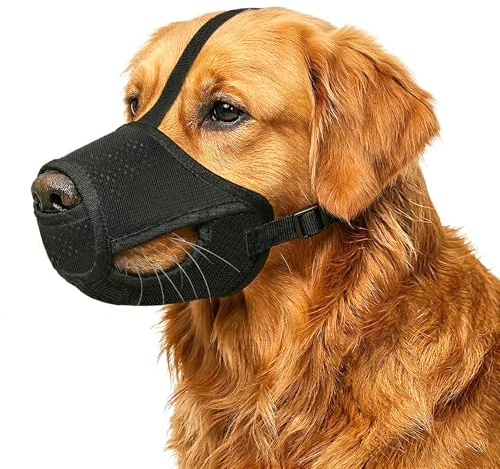 Colenumone Maulkorb Für Hunde– Weicher Netzmaulkorb für kleine, mittelgroße und große Hunde, verstellbar, um Bellen, Aasfressen, Lecken und Kauen zu verhindern und Beißen zu verhindern, Schwarz（L）