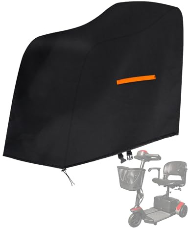 Klmnop Mobility Scooter Cover, Waterproof Scooter Cover with Reflective Strips and Buckles, Handle, Mobility Rain Covers for Outside Storage（124 L x 57 W x 96 Hcm）
