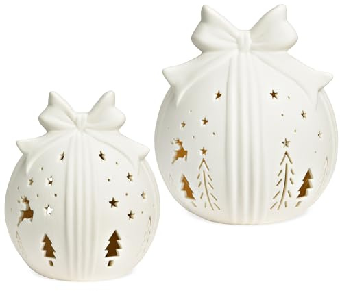matches21 HOME & HOBBY LED Deko Kugeln Geschenk aus Porzellan, Set in weiß - Winterliche Weihnachtsdeko mit Licht