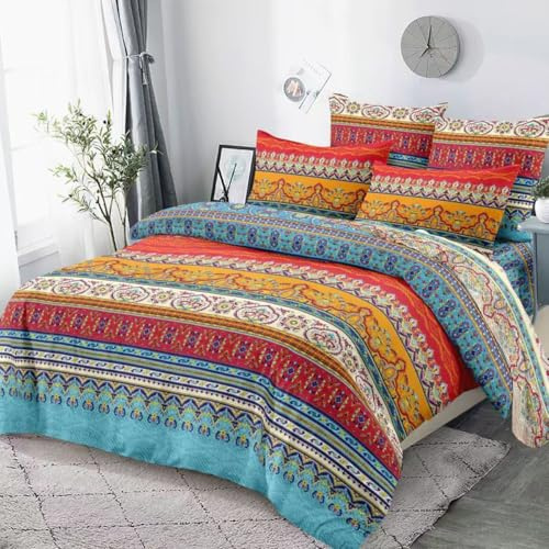 Nesture Bettwäsche 135x200 4teilig Boho, Bettwäsche-Sets Microfaser Indischen Mandala Bohemian Bettbezug 135 x 200 cm bügelfrei & weich - 2 Deckenbezug und 2 Kissenbezug 80x80 mit Reißverschluss