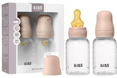 BIBS Babyflasche aus Kunststoff, 150 ml, 2-pack, Blush | Anti-Kolik | Naturkautschuk-Sauger | Langsamer Fluss | BPA-freier Kunststoff | Stillfreundlich | Hergestellt in Dänemark