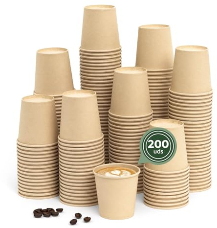 Maxi Products - 200 unidades Vasos Café Desechables - Vasos Cartón - Vasos Desechables Catering - Vasos Café para Llevar - Vasos Kraft 80 cc - APTO BEBIDAS CALIENTES Y FRÍAS