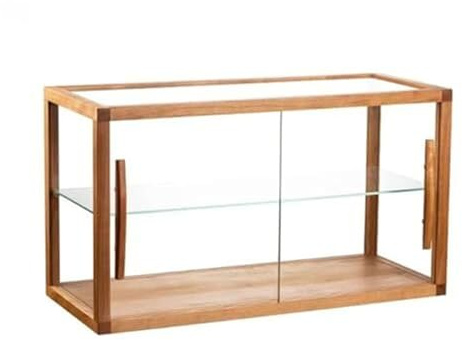 Vitrina de Panadería en Madera de Bambú y Cristal, Expositor de Mostrador con Puertas Correderas para Repostería, Aparador Elegante de Cocina para Cafetería y Hogar(A,Double Layer)