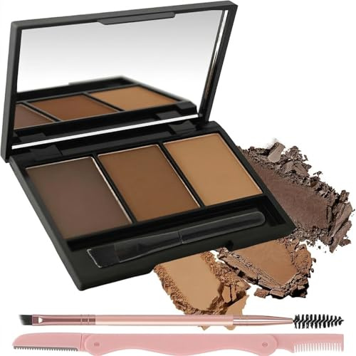 Tavolozza di cipria per sopracciglia: specchio e doppio pennello, 3 tonalità opache, impermeabili per modellare e riempire con precisione, colore naturale sfumato, portatile, facile kit per il trucco