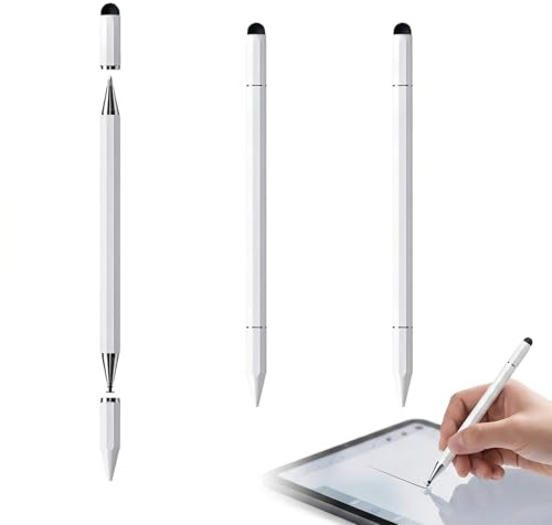 OQKAHIV 3 Pezzi penna per Tablet 3 in 1 Penna, Pennino Capacitivo Universale, Penna Touchscreen Penna per Tablet, Penna Touch Tablette ad Alta Sensibilità e Precisione per Touch Screen, Bianco
