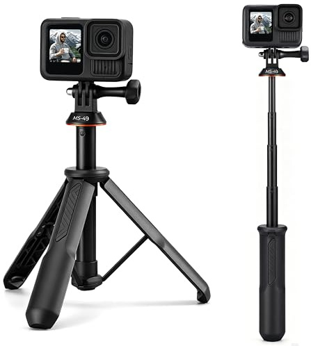 K&F CONCEPT 58,5 cm Selfie-Stick-Stativ, Tischstativ für Action Kamera | Tragbarer Stativ Ausziehbar Selfie Stick für GoPro Hero 13/12/11/10/9/8/Max, DJI Osmo Action 5 Pro/6/4/3, Insta360 Ace, MS49