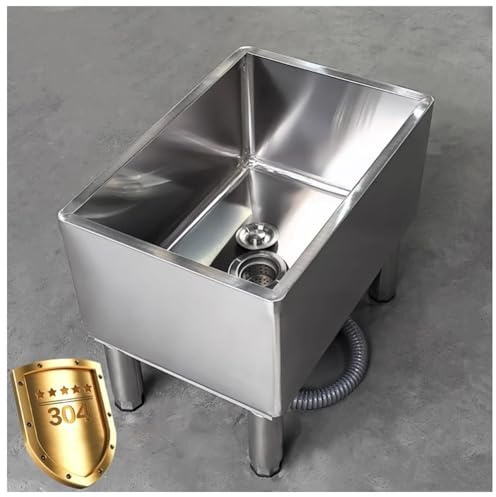 Fregadero de la fregona del acero inoxidable 304, lavabo de montaje en piso resistente con lagasta para la limpieza de la utilidad del restaurante de la cocina comercial del garaje, piernas ajustables
