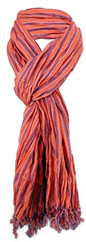 TigerTie arrugado bufanda de naranja azul blanco rayas con refriega - tamaño 180 x 50 cm