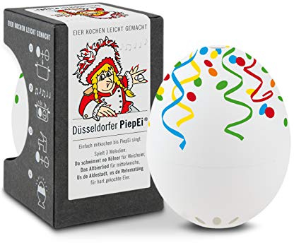Düsseldorfer PiepEi - Singende Eieruhr zum Mitkochen - Eierkocher | Zusammen mit den Eiern kochen: Spielt für weich, mittel & hart eine Melodie - Lustiger & funktionaler Eggtimer - Musik Kochei