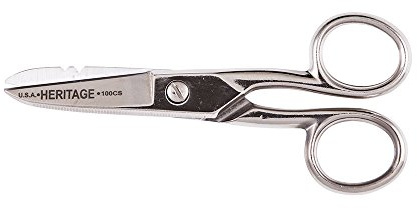 Klein Tools G100CS Scissors, Made in USA, Electrician Scissor with Stripping Notches and Serrated Blade, 5-1/4-Inch