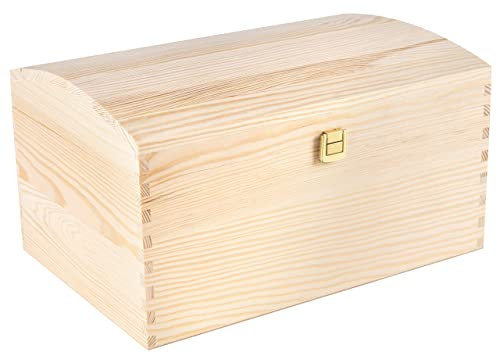 Creative Deco XXL Große Holztruhe Holzkiste mit Deckel und Schloss | 34,5 x 25 x 19,2 cm | Schatztruhe Groß Spielzeugkiste Holzbox Unlackiert Kasten ohne Griffen | Ideal für Wertsachen und Spielzeuge