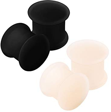KJM FASHION 4 Stk Silikon Schwarz Hautfarbe Double Flared Piercing Plug