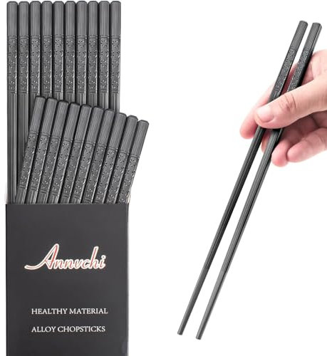 Annvchi EssStäbchen 10 Paar - Japanische Chopsticks Schwarz Stäbchen für Asiatisches Geschirr Stäbchen Spülmaschinenfest, Wiederverwendbar…