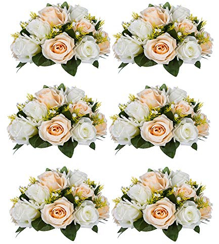 NUPTIO 6 künstliche Blumensträuße künstlicher Blumenstrauß, 15 Plastikrosen im Blumenstrauß mit Halter, geeignet für das Blumenregal aus unserem Shop für Party, Valentinstag, Heimdekoration