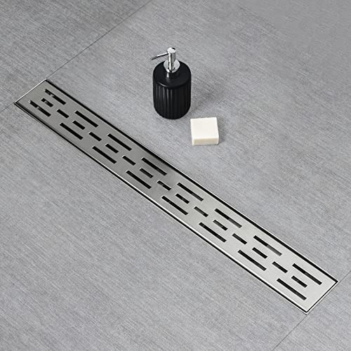 SaniteModar Linear Shower Drain, Shower Drain 24 inch High Water Flow Removable Grate, Brushed 304 Stainless Steel Linear Drain with Hair Strainer, Adjustable Leveling Feet
