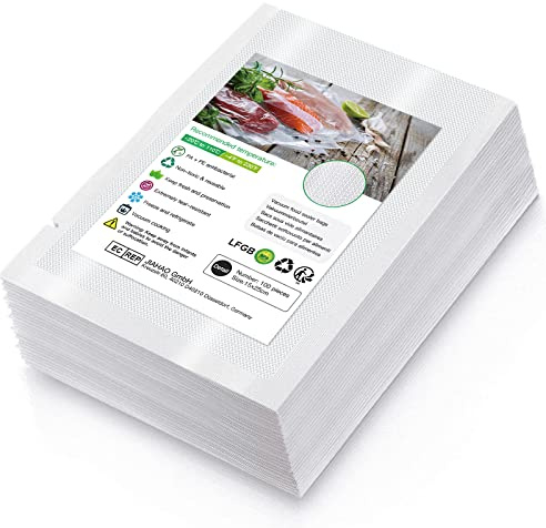 Accenter Vakuumierbeutel 15x25 cm/100 Vakuumbeutel Lebensmittel 210 Microns Vakuumierfolie Profi fur Vakuumierer & Vakuumiergerat, BPA-frei, Sehr Stark, Kochbar, Sous Vide geeignet, Wiederverwendbar