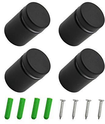 WJUAN 4 Stück 19 x 26 mm Edelstahl Glasabstandshalter Schwarz – Verstellbare Schrauben mit Gummi-Puffer zur Montage von Schildern und Glas | abstandshalter, abstandhalter wand