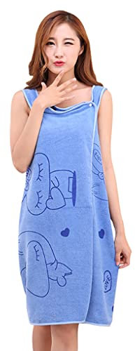 Shenghuo Womens Wearable Bath Towel, Soft Quick-Drying Bathtub Shower Dress Microfiber Body Wrap Skirt for Spa Sauna Beach (Thick-blue)