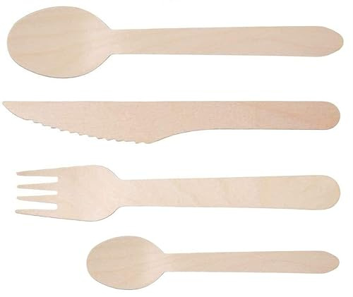200pcs Wooden Cutlery Set Disposable Biodegradable Wood Eco Friendly for Picnic Party - 50 Forks, 50 Knives, 50 Teaspoons, 50 Tablespoons
