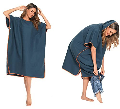 SINJYUN Strand Poncho Handtuch Erwachsene Frottee,Badeponcho Surf Poncho Herren mit Kapuze,Umziehhilfe Poncho Badetuch für Surfer und Schwimmer
