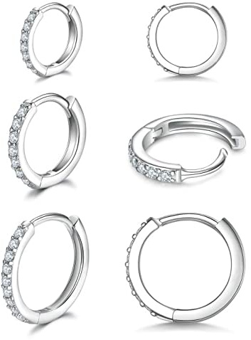 Sterling Silber 925 Creolen Silber Ohrringe für Damen, Klein Ohrringe Set mit Zirkonia, Vergoldet Kreolen Hypoallergen Schlafen Kreolen