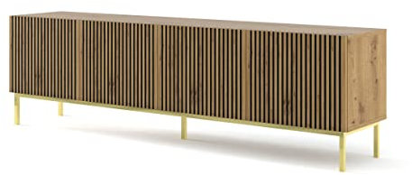 BIM Furniture TV-Schrank Ravenna F 200 cm 4D mit gefräster Front Hochwertiges MDF Lowboard Schrank TV Tisch Sideboard Kommode Hi-Fi Tisch Fernsehtisch Skandinavische (Artisan Eiche)