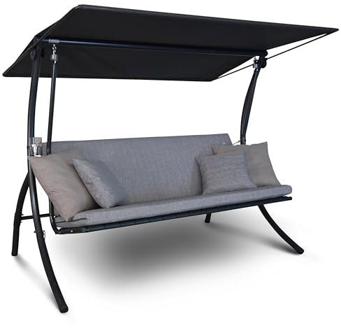 Angerer Hollywoodschaukel Motion Smart – Schaukel zum Sitzen, Liegen & Entspannen, inkl. Bett-Funktion, einfache Montage, Made in Germany, hochwertiger Stoff, Hellgrau