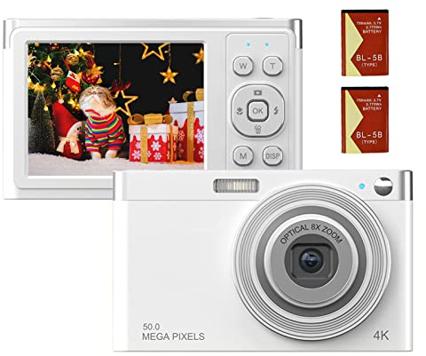 Andoer Tragbare 4 K Digitalkamera, Camcorder, Video, 50 MP, 2,88 Zoll IPS-Display, automatischer Fokus, 16 x Zoom (8 x optisch und 8 x digital), Gesichtserkennung, integrierter Blitz