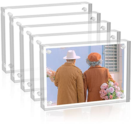 Sezanrpt Magnetische Acryl Bilderrahmen 9x13cm 5er-Set Doppel-Seiten für 8x10, 9x12 Fotos, 10 + 10MM Stärke
