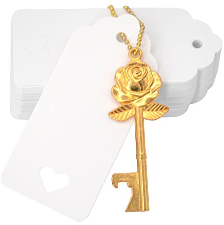 Makhry Set di 52 apribottiglie a forma di fiore a forma di rosa, vintage, per matrimonio, regalo per ospiti, souvenir, con scorta di ringraziamento e portachiavi (oro antico)