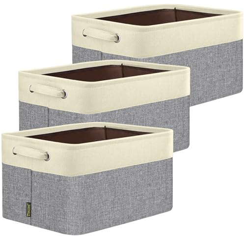 BALEINE 3 Pack Fabric Closet Storage Bins for Shelves, Linen Closet Organizers and Storage, Decorative Baskets for Organizing, Shelf, Clothes, Home, Office (Grey, 15x11x9.5)