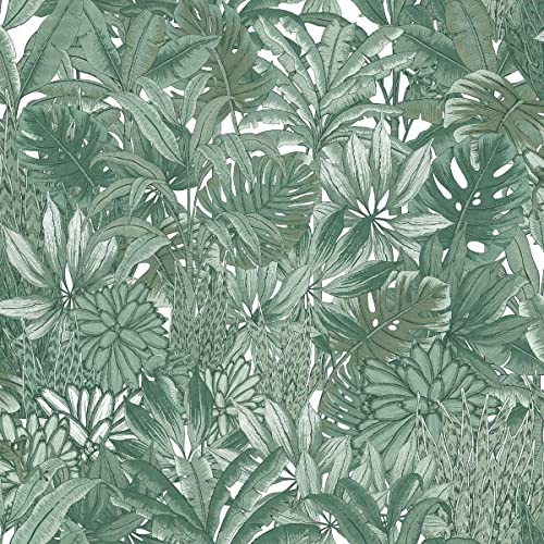 Muriva Lush Forest Tapete - Modern Wallpaper für Zuhause, Wohnzimmer, Küche, Schlafzimmer, Dekoration, Büro - Metallic Nature Tapete mit Dschungeltiere, die sich zwischen dem tropischen Blattwerk