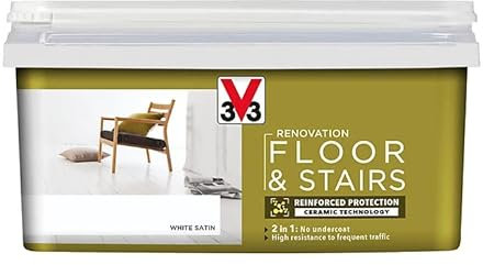 V33 Renovation Floor & Stairs Paint | High Resistance to Shocks and Abrasions | Anti-Stain Barrier for Reinforced Protection | White Satin | 2L