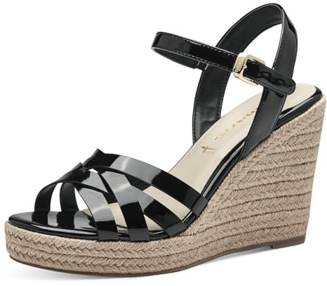 Tamaris Damen Plateau Sandalen Vegan Keilabsatz; BLACK PATENT/schwarz; 37