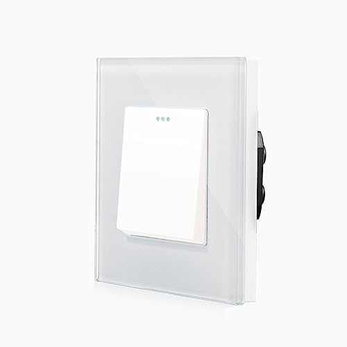 Wipp Lichtschalter Ein/Aus 1 Fach mit Glasrahmen in Weiß von Luxus-Time Einbau Schalter Wippe Kippschalter Wandschalter im Glas Rahmen