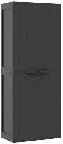 Tidyard Garden Storage Container with Doors and Shelves Plastic Tool Storage Cabinet Garden Furniture Utility Chest Organiser for Patio Black 65x37x165 cm PP Type2 Outdoor Furniture