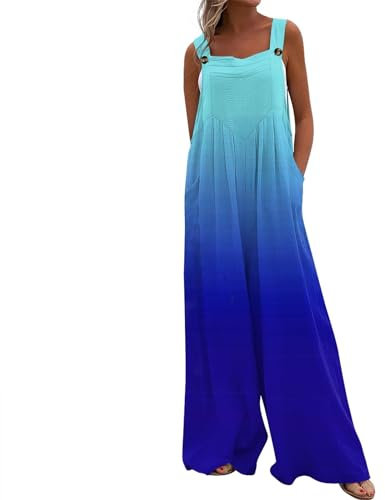 Vasreyy Damen Hosenanzug Overall Elegant Kostüm Jumpsuit Schlaf Zweiteiler Sommer Für Mollige(L,Cyan)