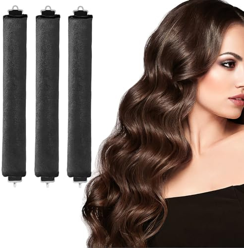 Rulos Pelo, 3 Heatless Hair Ourlers Rulos Pelo Grandes Rizador de Pelo Overnight Blowout para Todo Tipo de Cabello (Negro, Extragrande)