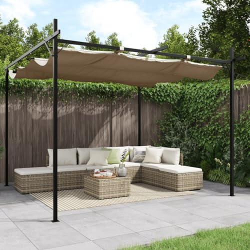 KOIECETA Pergola Pavillon mit Schiebedach UV-beständig Überdachung Vordach für Garten Terrasse Gartenpavillon Pergola mit Sonnnenschutz (295x292x230 cm-Taupe)
