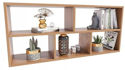 MATKAM Wandregal Hängend - Regal Wand B:113,6 H:50 T:25cm - Hängeregal mit modernem Design - Bücherregal Wand für Wohnzimmer, Schlafzimmer oder Jugendzimmer - Bücherregal Hängend - Erle