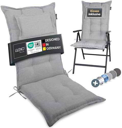LILENO HOME Mar Cuscini per sedia da giardino, in set da 1, per sedia a sdraio con schienale alto, argento Y, comodi cuscini per sedie pieghevoli