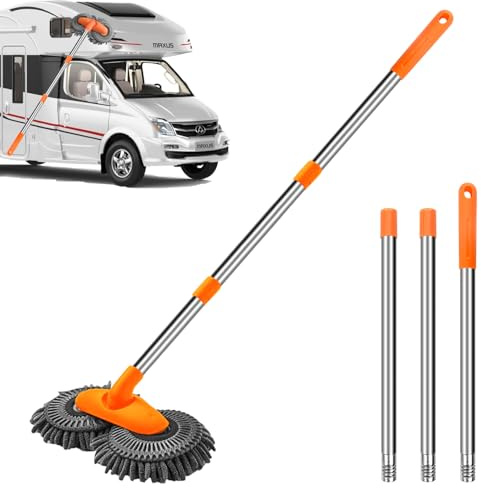 71Nmly Car Mop,Car Wash Mop with Long Handle,360° Rotating Car Cleaning Brushes,Telescopic Rotating Car Wash Brush,Double Head Washing Brush for Car Glass Cleaning Van Truck Roof