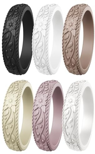 ThunderFit Silicone Rings for Women, Rubber Engagement Wedding Bands Vine Design 5.5mm Wide 2mm Thick - Variety Multipack 4-12