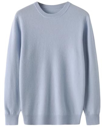 Men's Merino Wool Sweater Crew Neck Long Sleeve Pullover Solid Soft Warm Jumper Top Sky Blue L