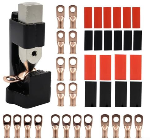 Hammer Lug Crimper Tool, For 8 AWG - 0000 AWG Battery And Welding Cables, 1 Crimp Tool, 20 Wire Lugs, 20 Heat Shrink Tubes, For Battery, Welding Cables