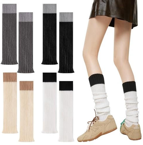 4 Paar Winter Stulpen Damen,Stricken Leg Warmers Stulpensocken Damen Modisch und Vielseitig Warm und Bequem Legwarmer Damen 40cm Lang Geeignet für Winter Frühling und Herbst