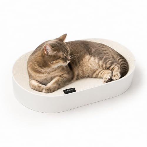 LucyBalu SCRACTHBED Katzenbett & Kratzbett Kartonbett Katzenkratzer | Kartonbett und Kratzbrett in einem, oval, sehr stabil, für lange Kratz-Sessions
